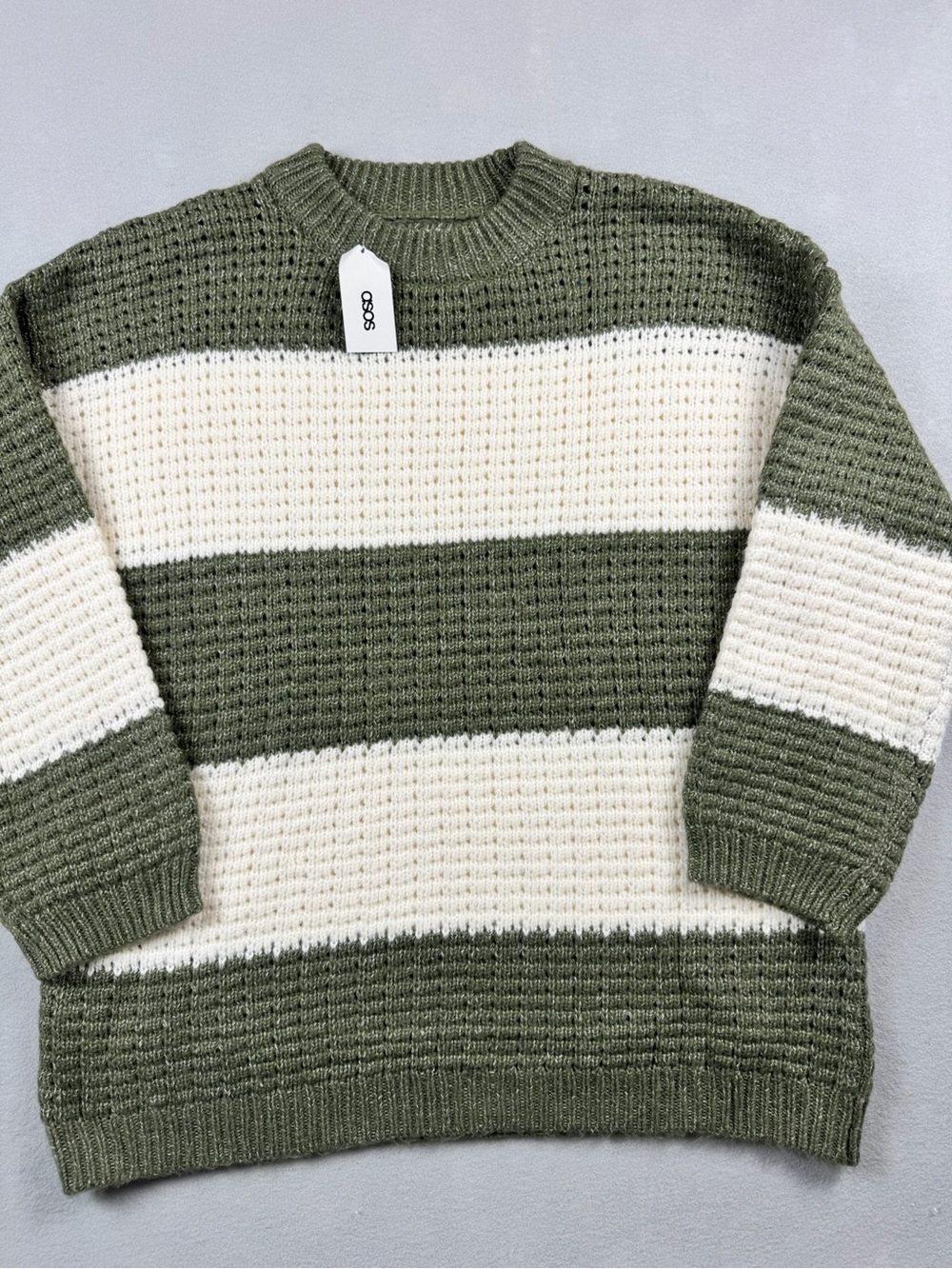 ASOS Design Womens Knit Pullover Oversized Sweater Olive Striped Size Medium
